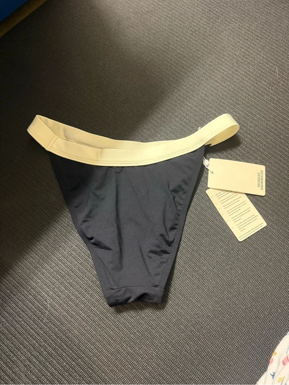 Monday Swimwear Black Bikini Bottom with Cream Waistband